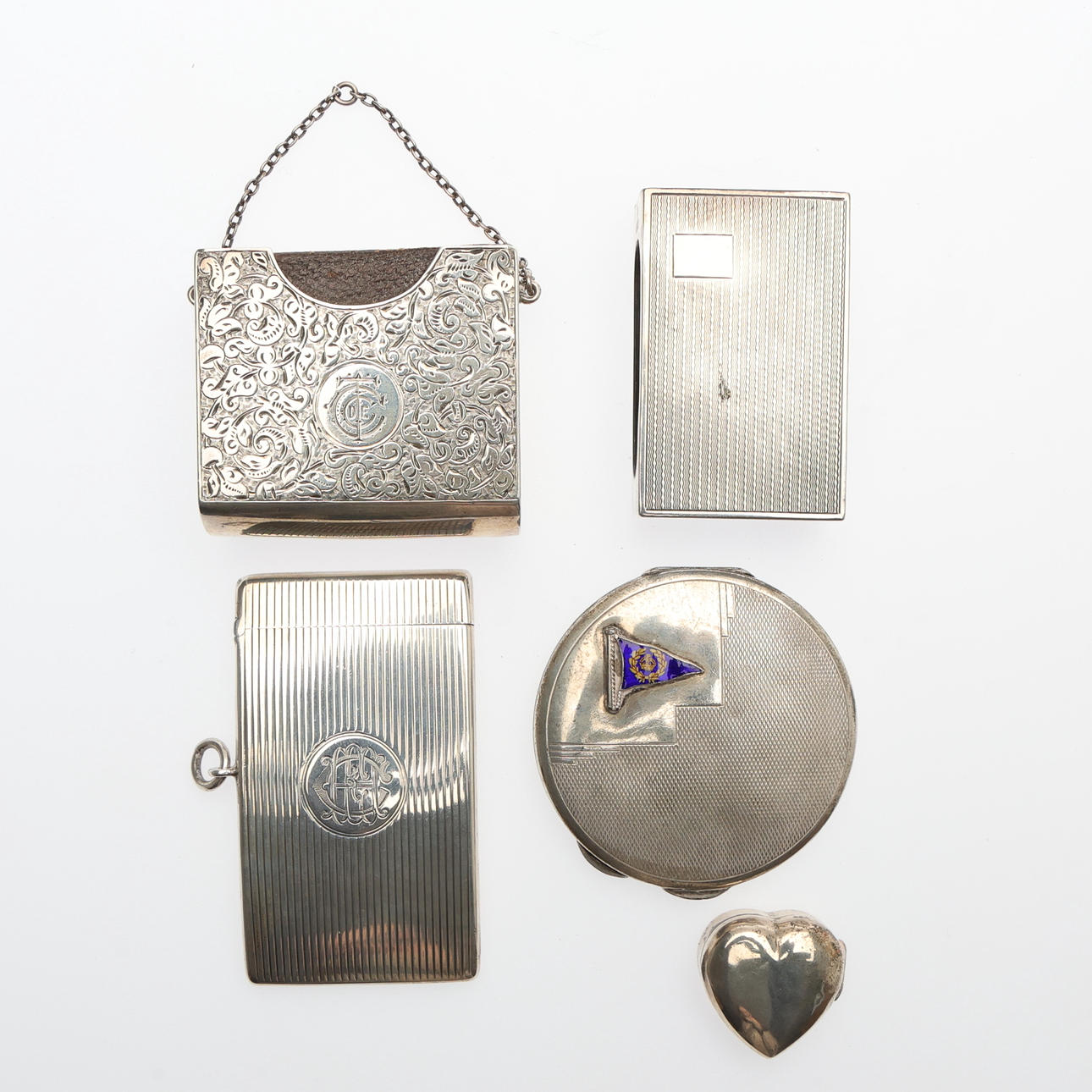 LATE VICTORIAN SILVER CALLING CARD CASE, BOOK BAG, MATCHBOX HOLDER ...