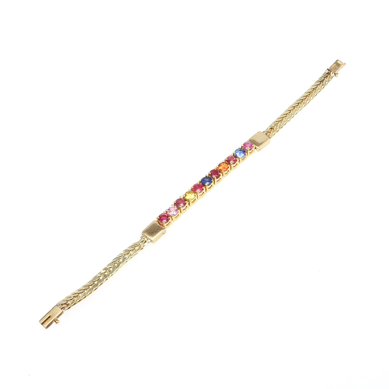 ARMBAND, 14K rödguld med multifärgade safirer. Vikt 11,7 g.