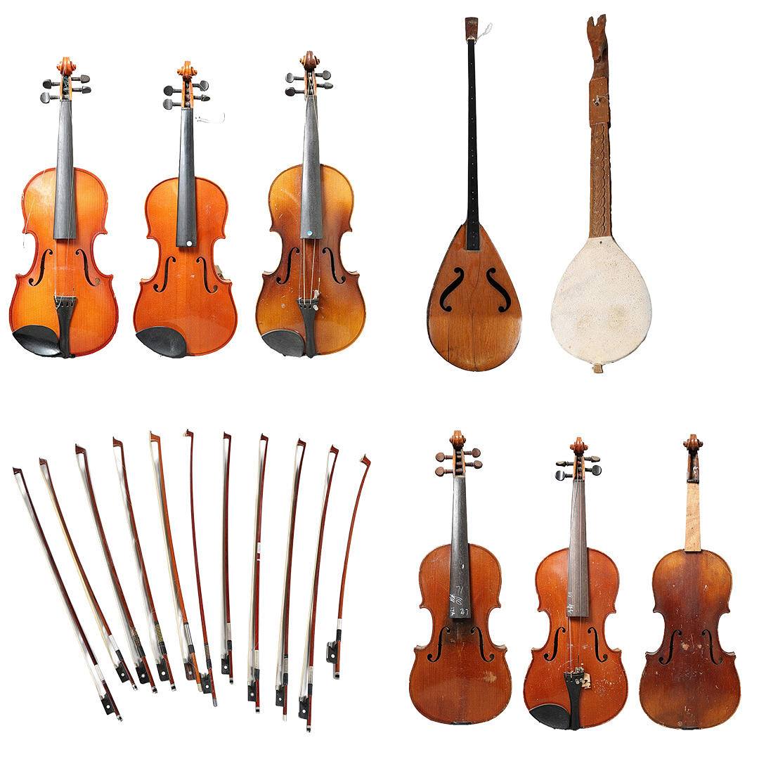 SIX VIOLINS, GUSLE, MANDOLA, AND ELEVEN BOWS (19). Collectables ...