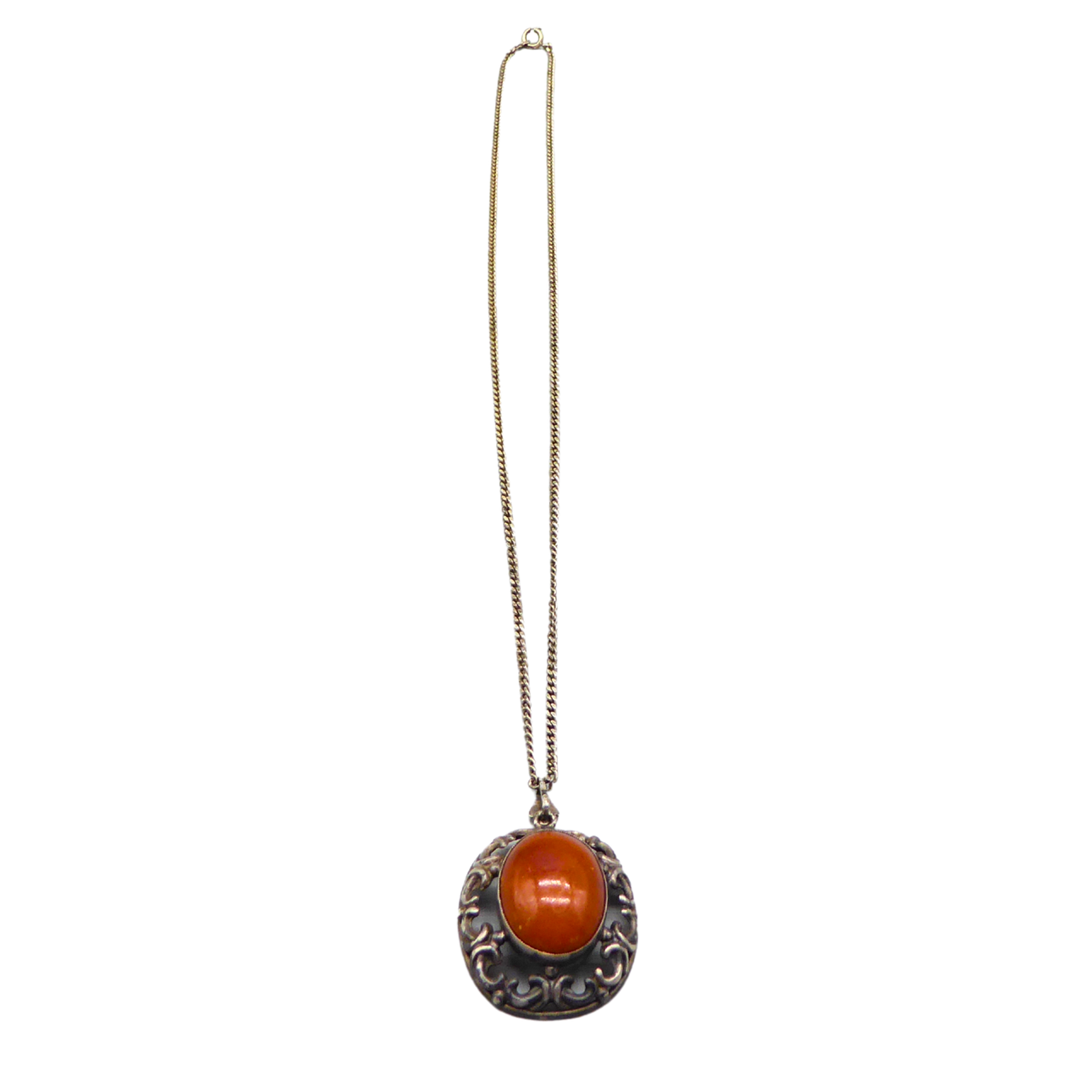 ANTIQUE 900 SILVER NECKLACE WITH CARNELIAN.