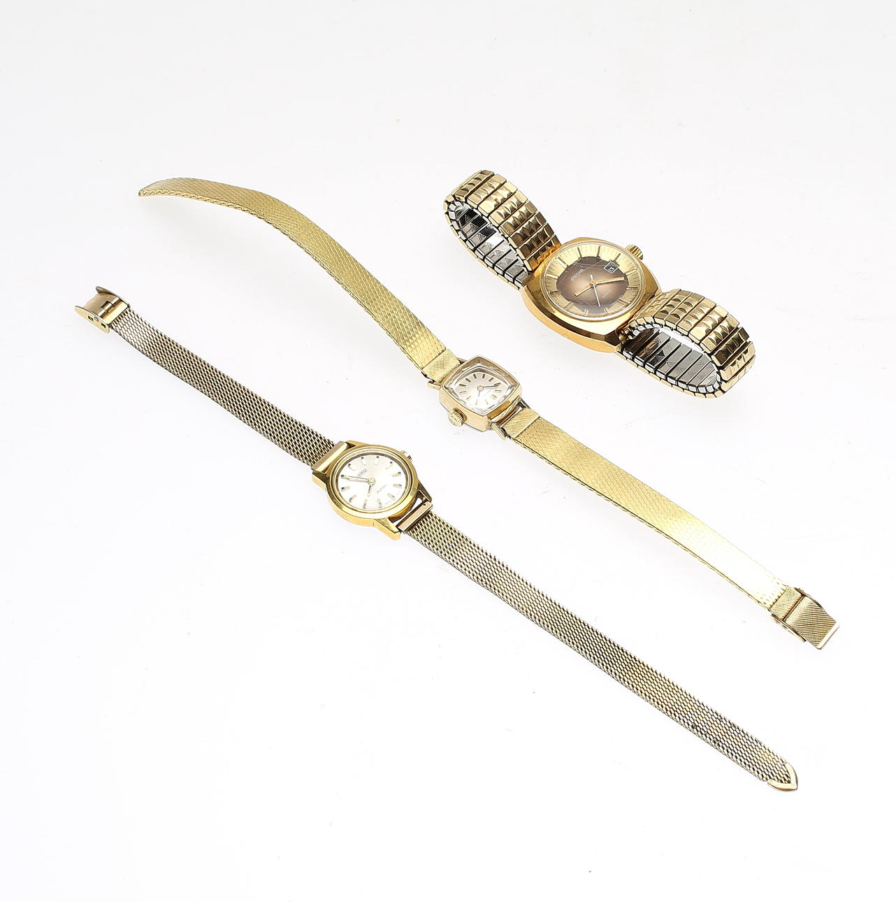 ARMBANDSUR, 3 st, guld på stål, Certina, Roamer och Enicar, 1900-talets andra hälft.