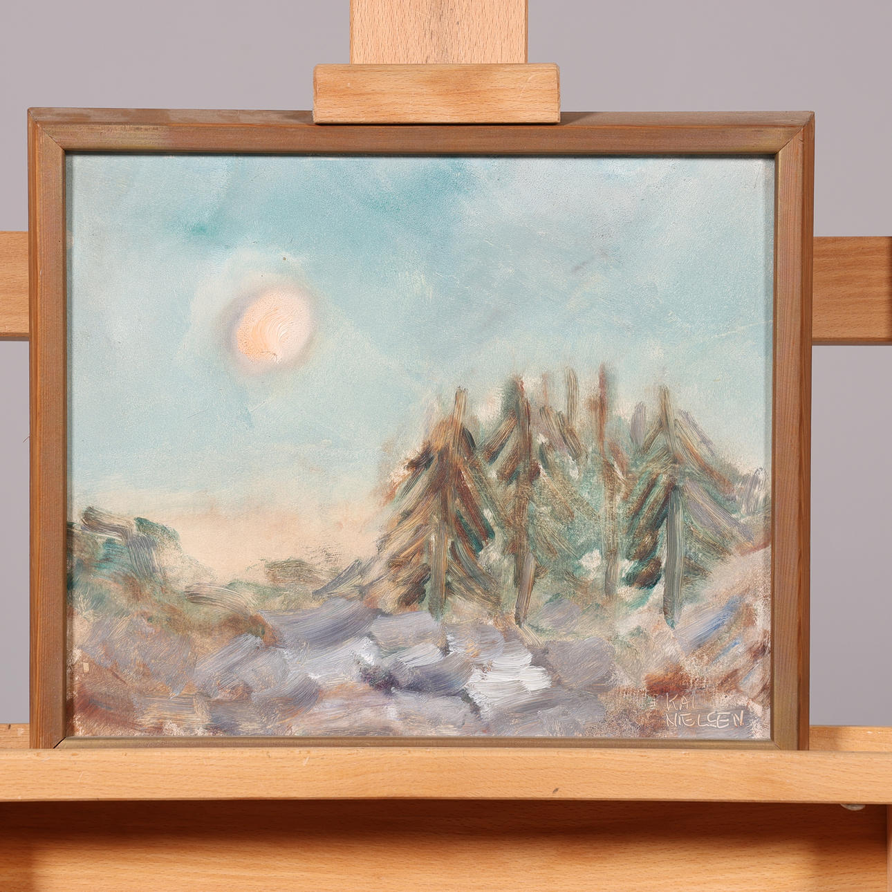 KAI NIELSEN. OIL ON PANEL, “Vintersol”, signed.