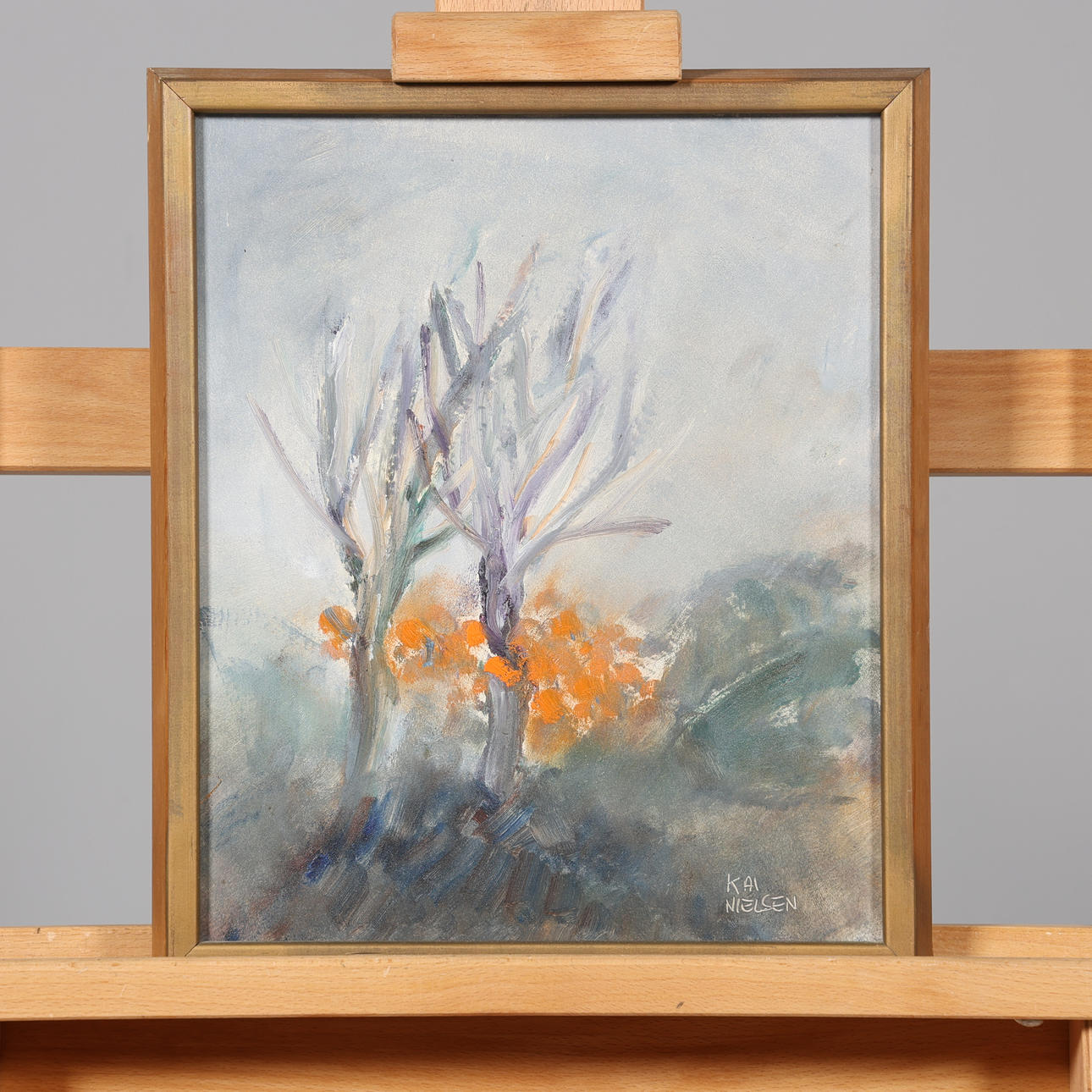 KAI NIELSEN. OIL ON PANEL, “Autumn tree”, signed.