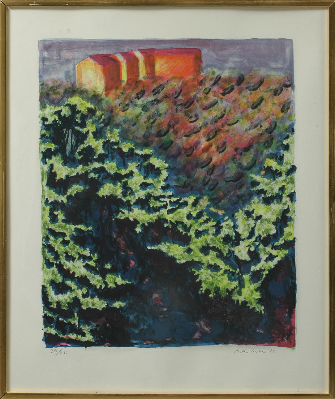 PETER DAHL. Förortsskog, litografi, sign o numrerad 246/260.