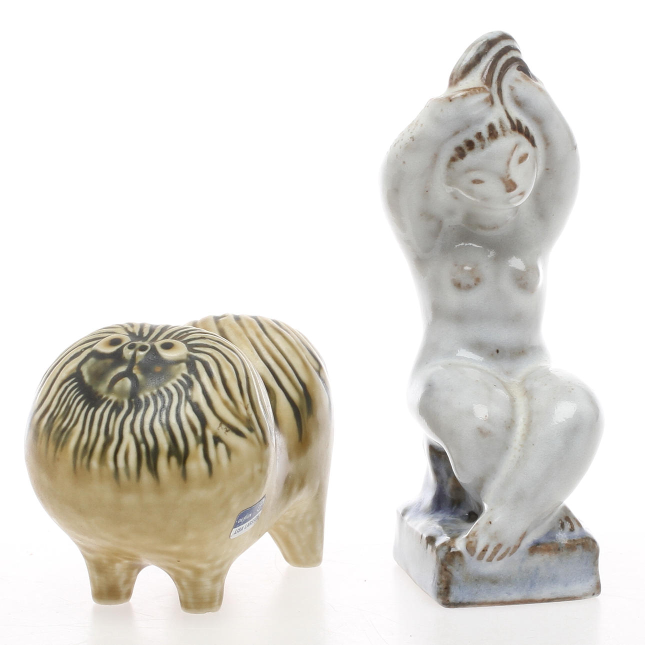 FIGURINER 2 st, keramik, L Hjorth Danmark samt Lisa Larson Gustavsberg.