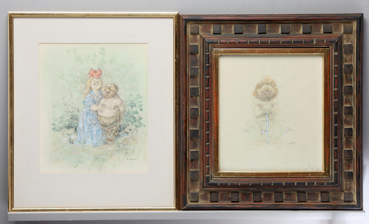 ROBERT HÖGFELDT. Mixed media, 2 pieces, trolls, signed.