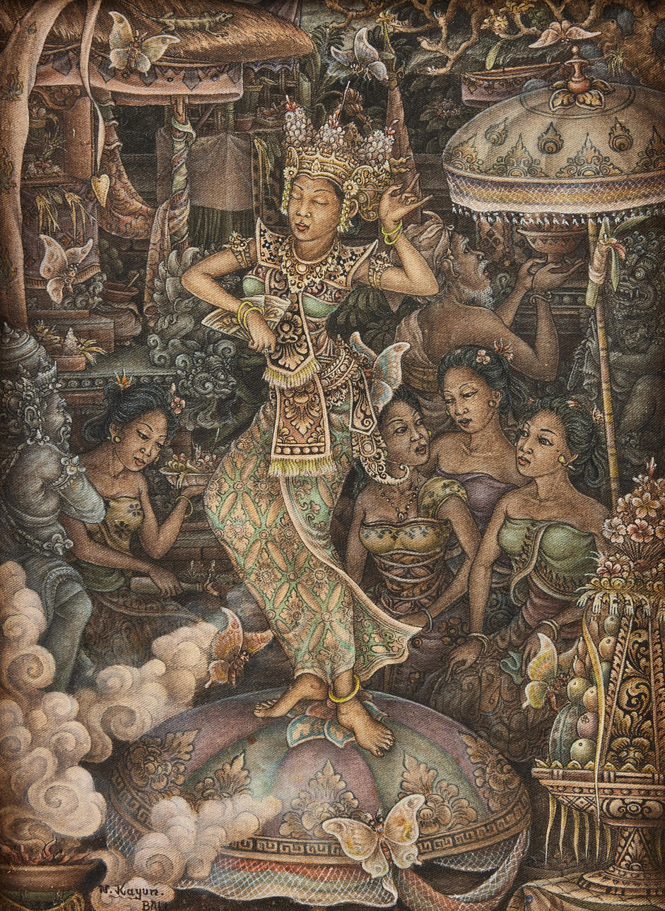 I. NYOMAN KAYUN (INDONESIEN, FÖDD 1954). Shanghyang dedari. Konst ...
