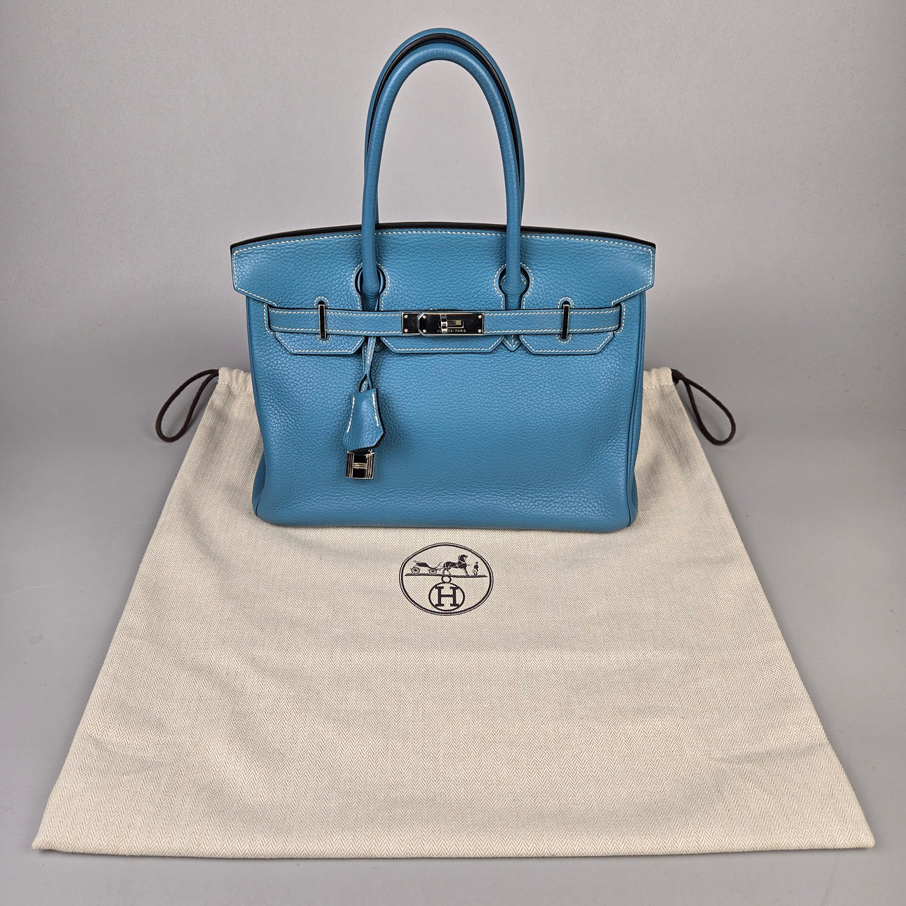 HERMES 2009 BIRKIN BLUE JEAN HANDBAG.
