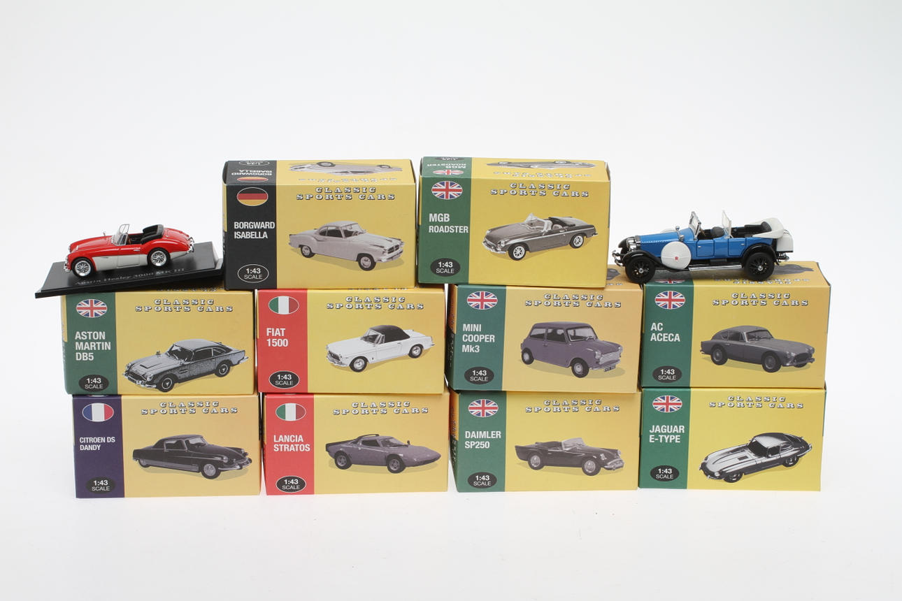 MODELLBILAR 11 ATLAS EDITIONS, en FRANKLIN MINT mestadels originalkartonger.