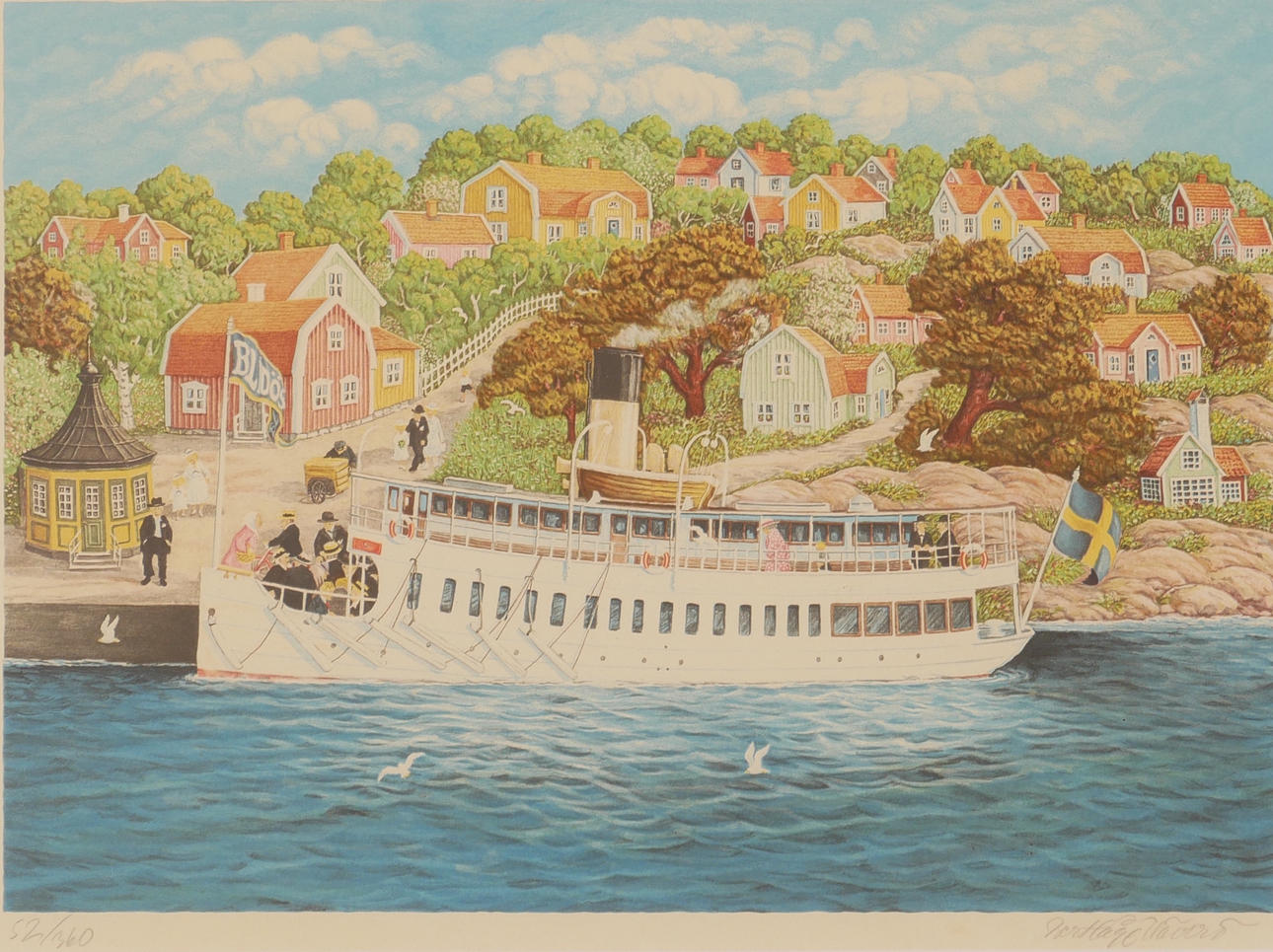 BERT-HÅGE HÄVERÖ. “Blidösund”, archipelago idyll, Lithograph, signed.