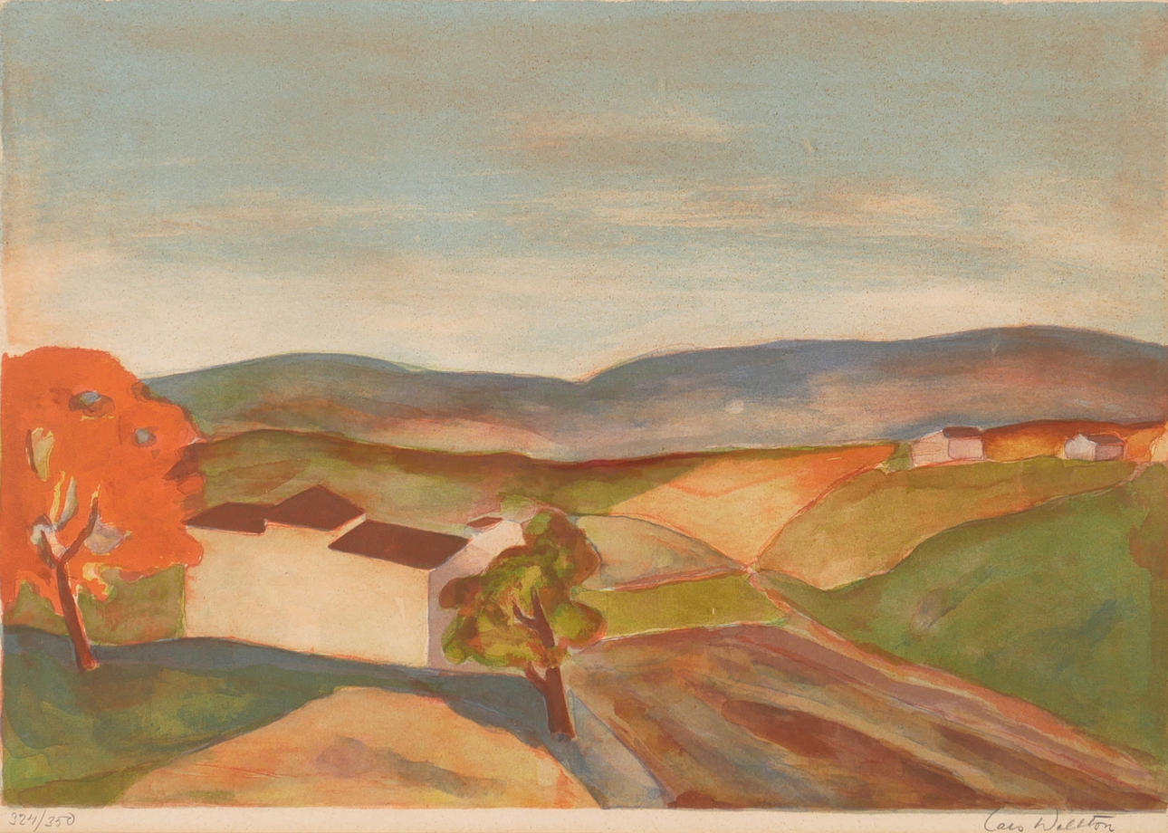 LARS WELLTON. Landscape, lithograph in colours, signed.