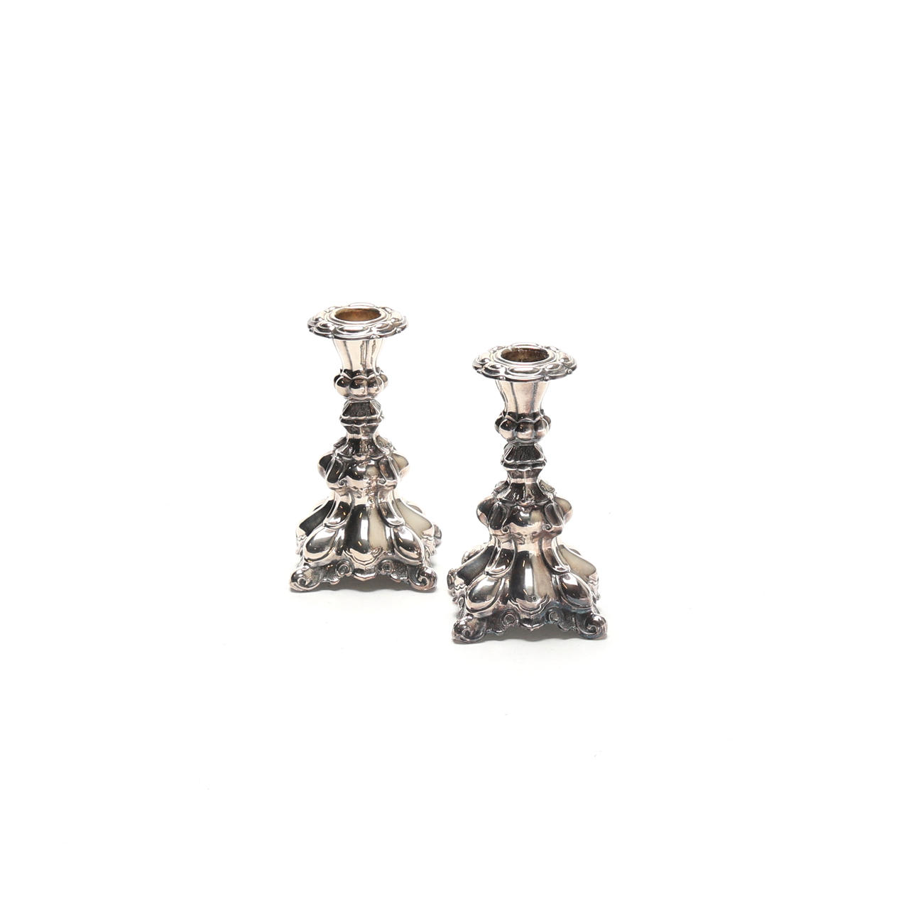 CANDLESTICKS. 1 pair, silver, filled foot.