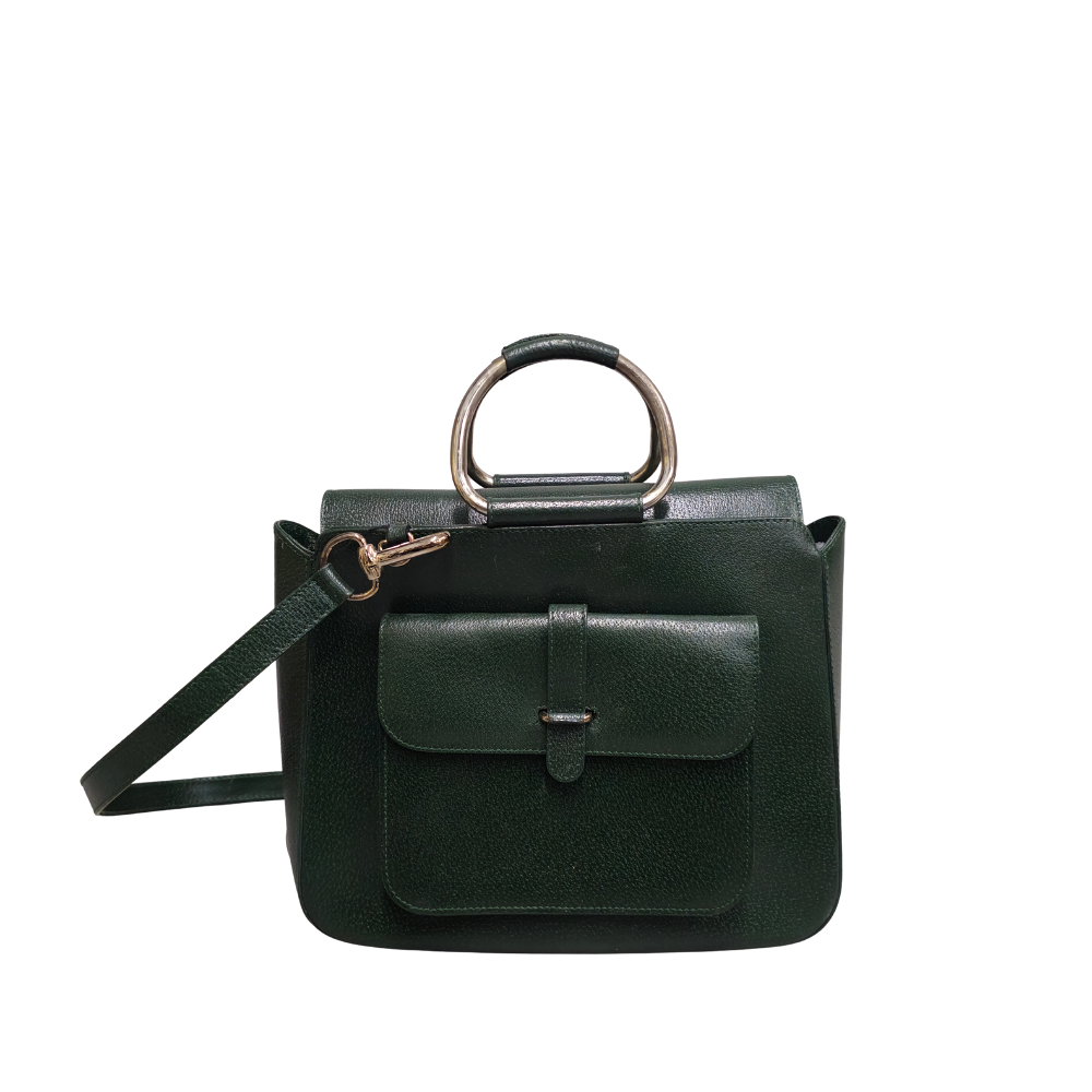 GUCCI. HANDBAG. DARK GREEN LEATHER. C. 1990.