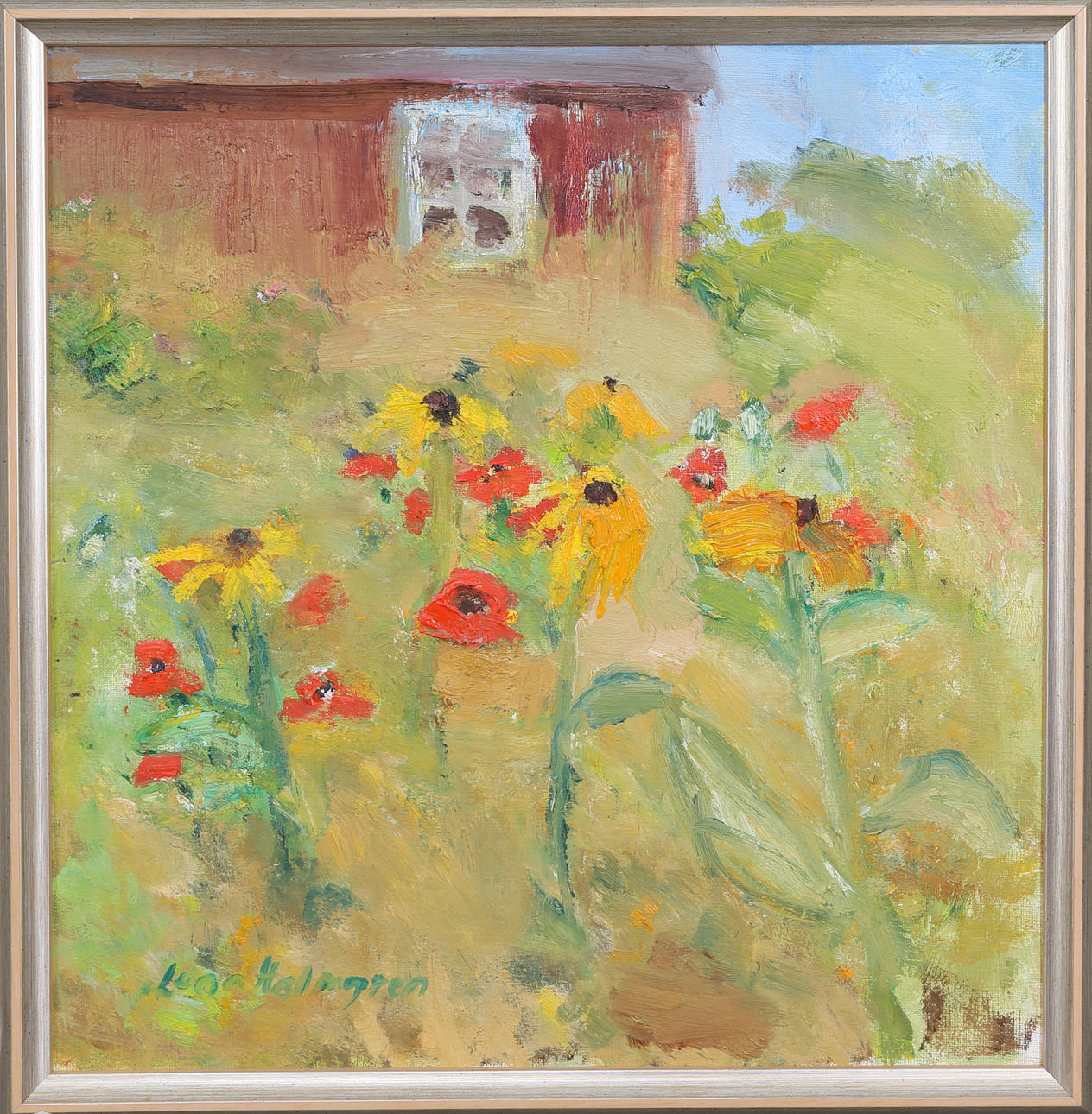 OIDENTIFIERAD KONSTNÄR. Sommar vid stugknuten, olja på duk, signerad Lena Holmgren.