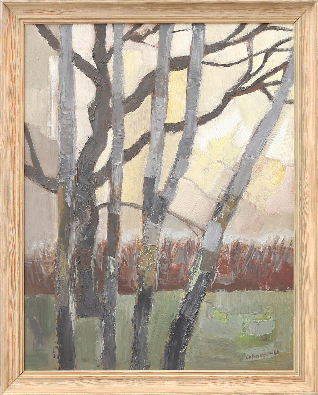 GÖSTA CALMEYER. Trädstammar, olja på pannå, signerad Calmeyer och daterad -61.