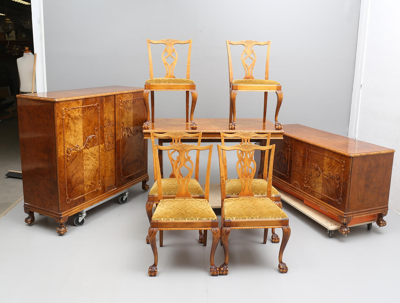 MATSALSMÖBEL, 9 delar, chippendale, 1900-tal.