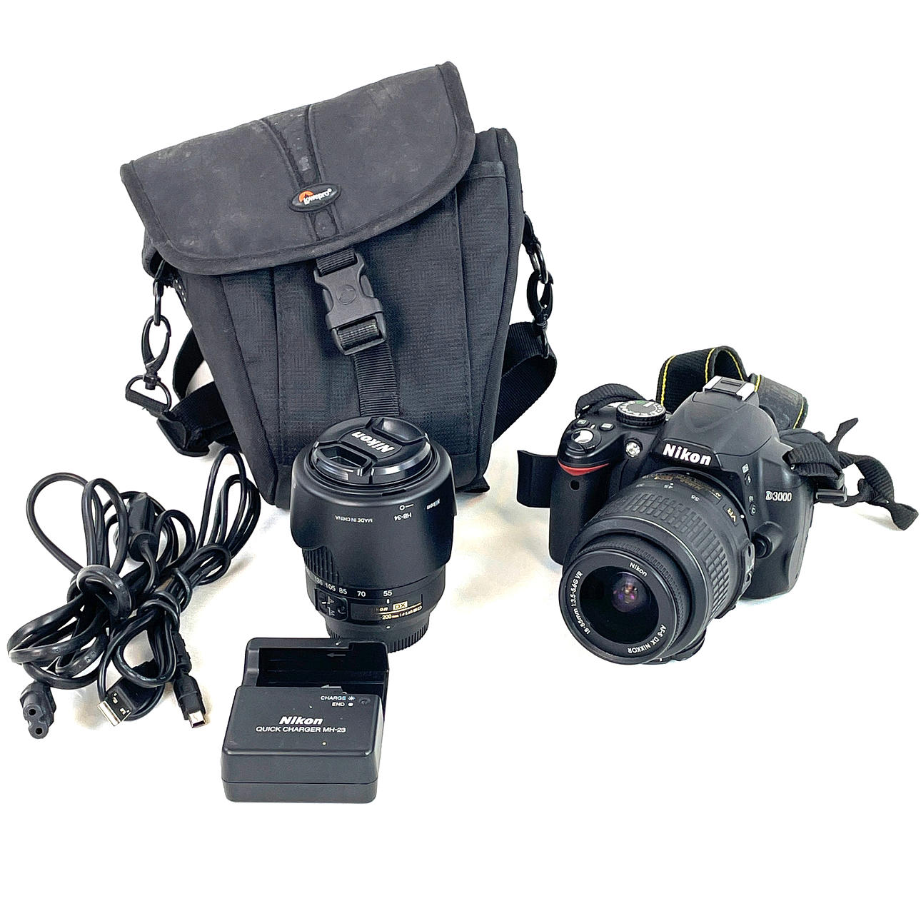 SYSTEM CAMERA. Nikon D3000, with 2 lenses and accessories.