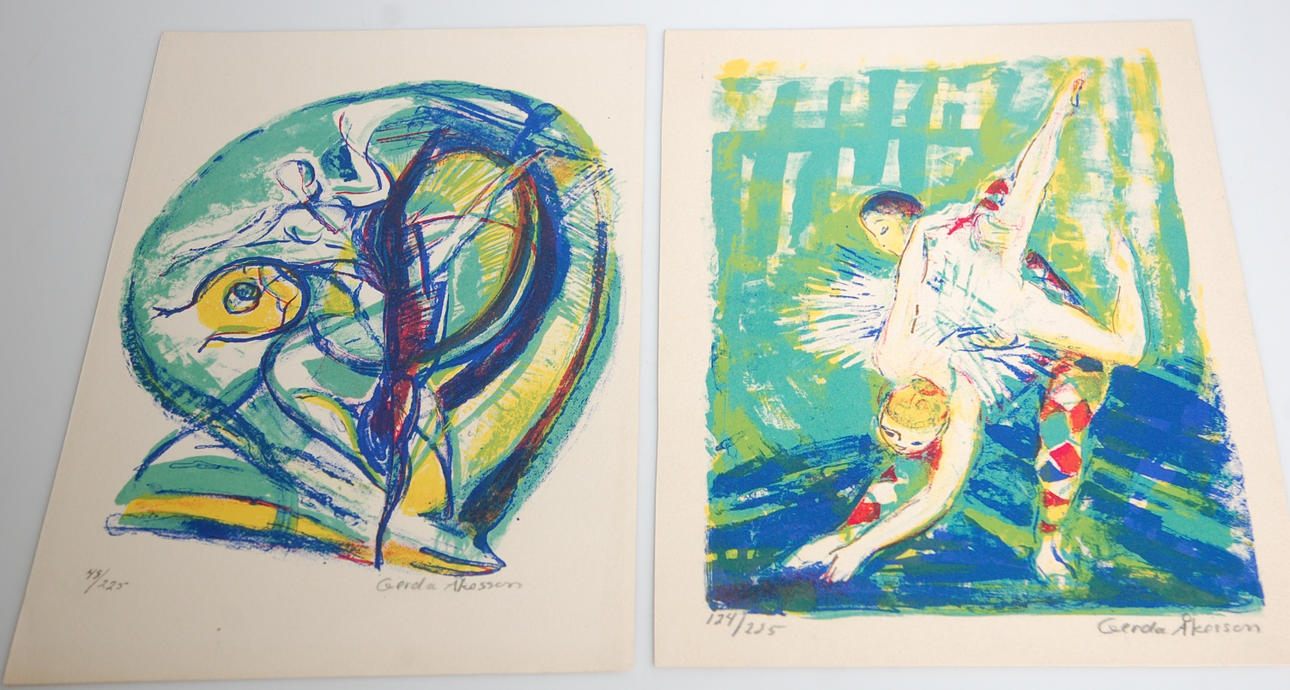 GERDA ÅKESSON. litografier, 2 st, signerade, numrerade 124/225, 78/225.