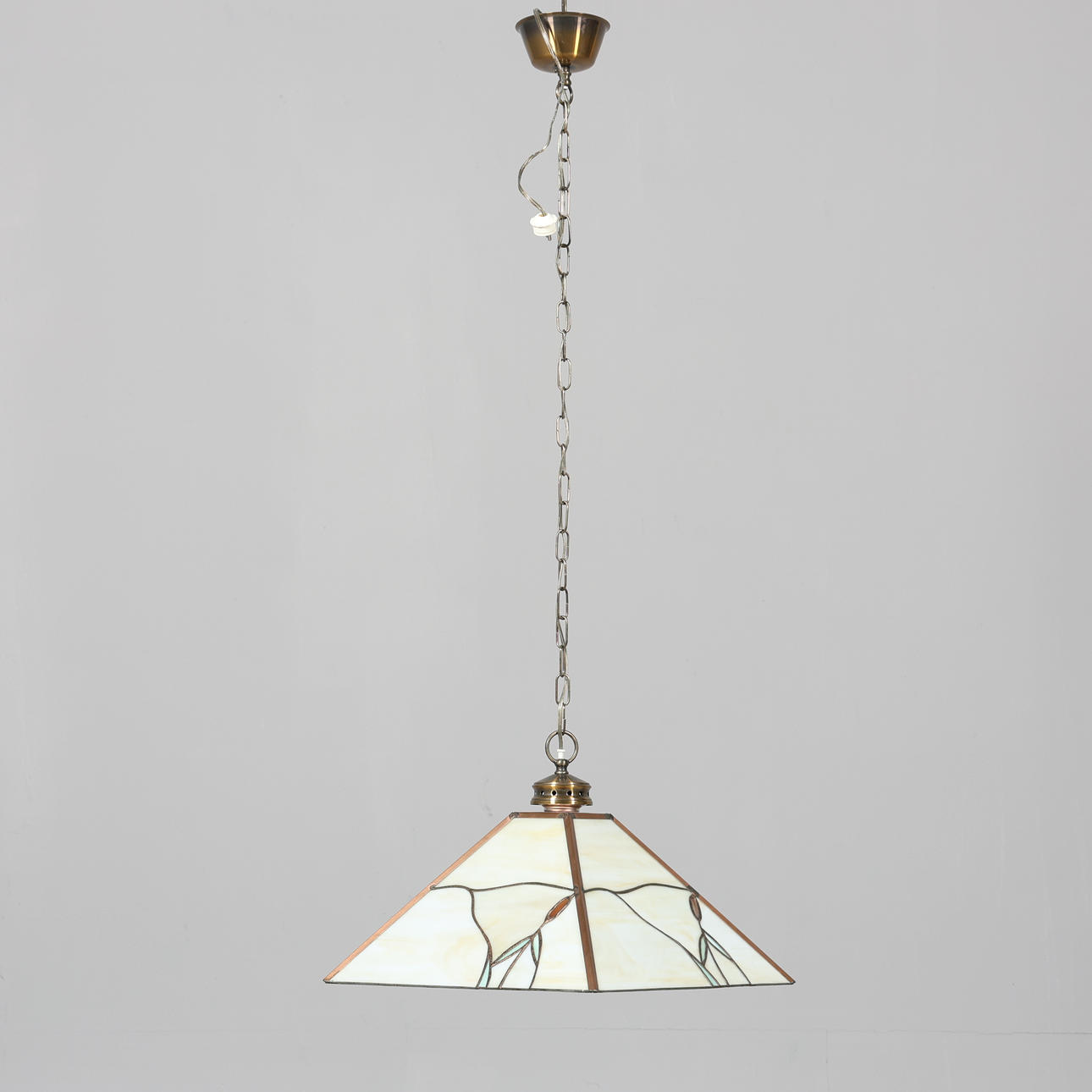 Ceiling lamp, glass and metal, Tiffany model.