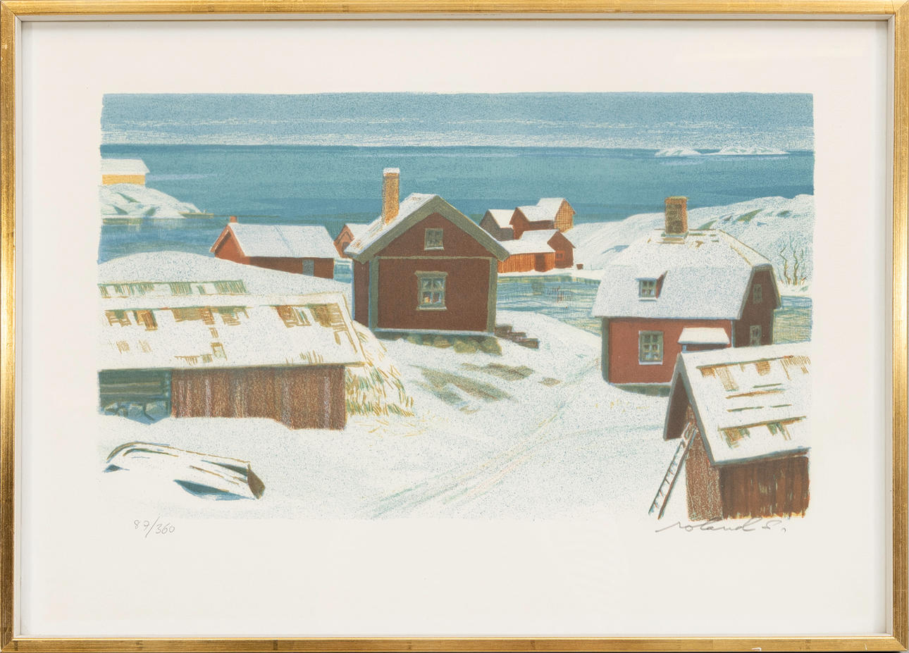 ROLAND SVENSSON. “The quiet village of Ramsmora Möja”, lithograph in ...
