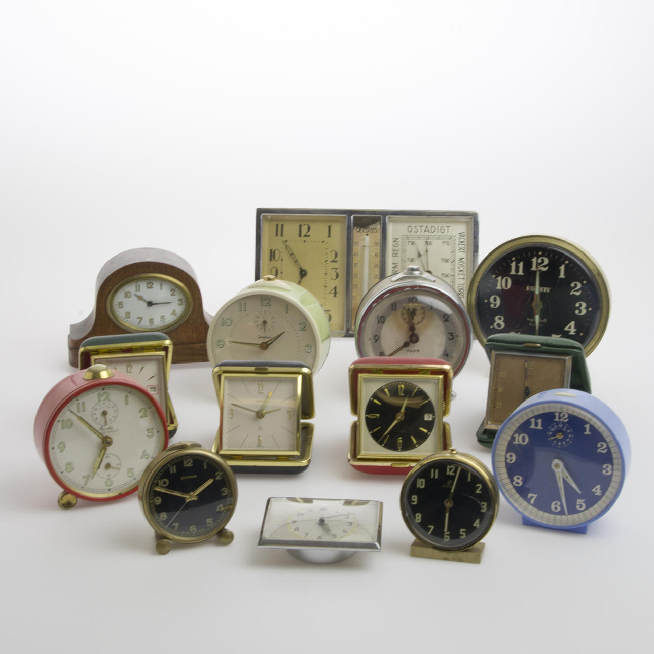 VÄCKARUR SAMT BAROMETER, 14 stycken.