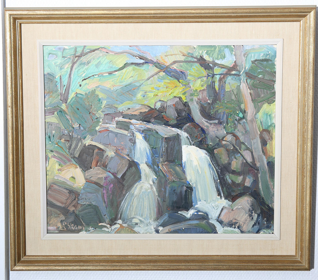 ESKIL SKANS. Olja på pannå, Vattenfall, signerad E Skans.