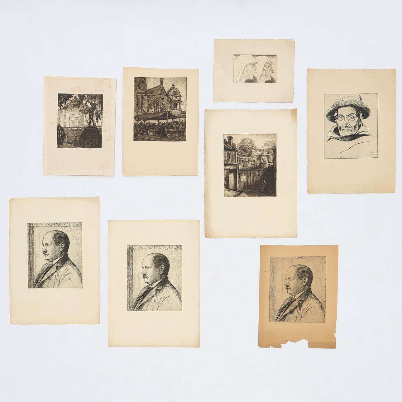 OLLE HJORTZBERG. 8 etchings, monogram signed OH.