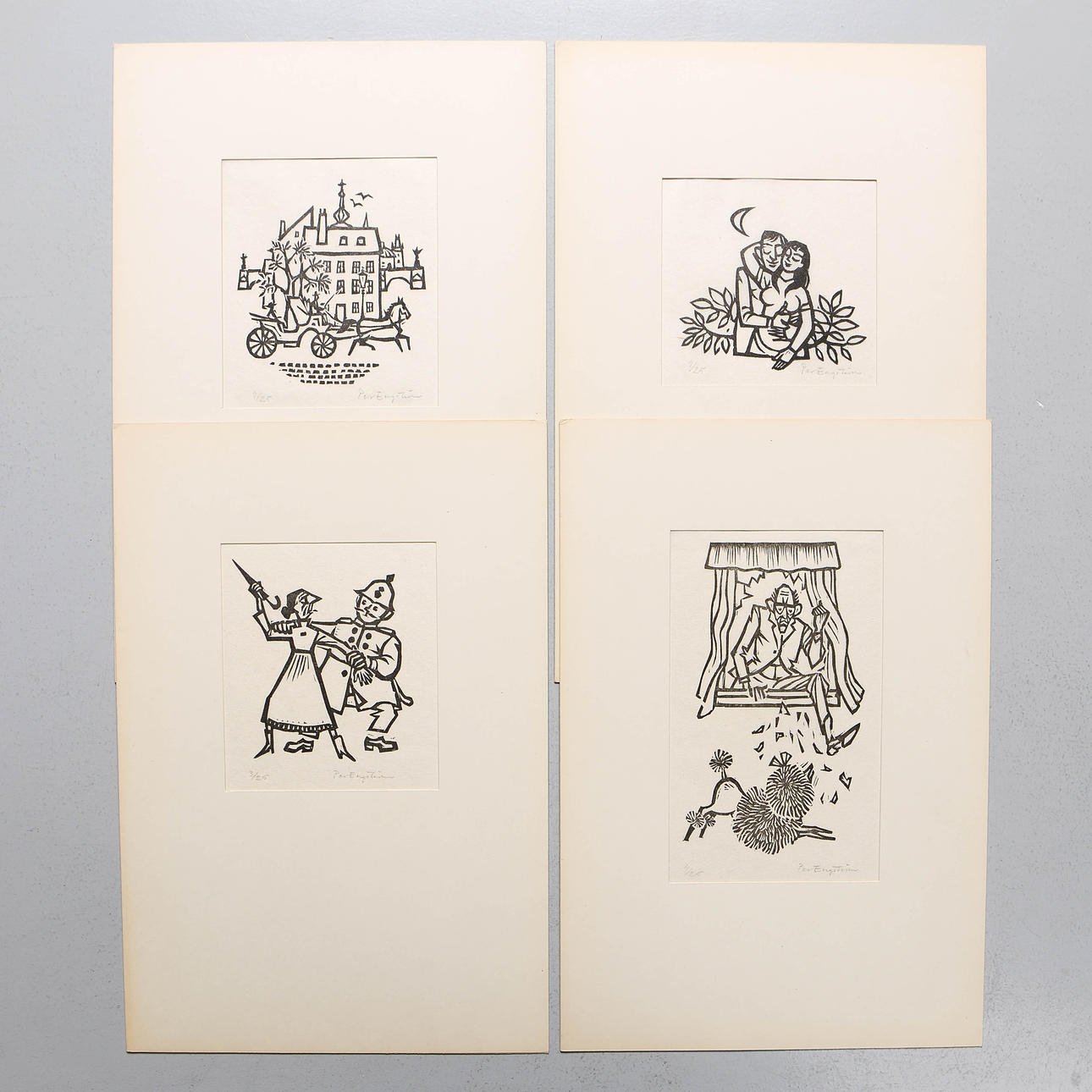 PER ENGSTRÖM. Composition, 4 pieces, woodcut, numbered.