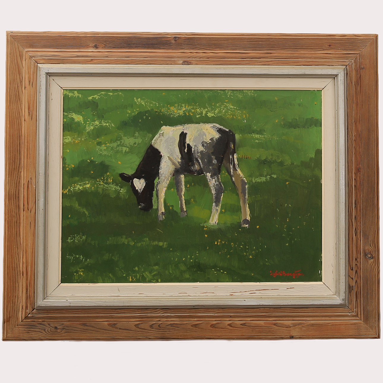 SIGFRID BENGTSSON. Oil on panel, “Grazing calf”, signed.