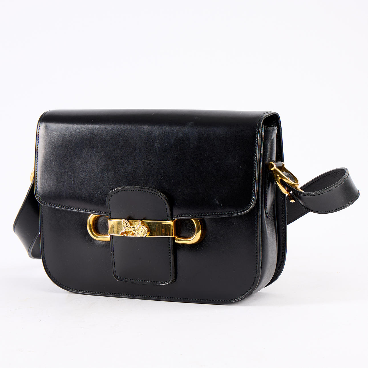 CELINE, handbag in black leather.