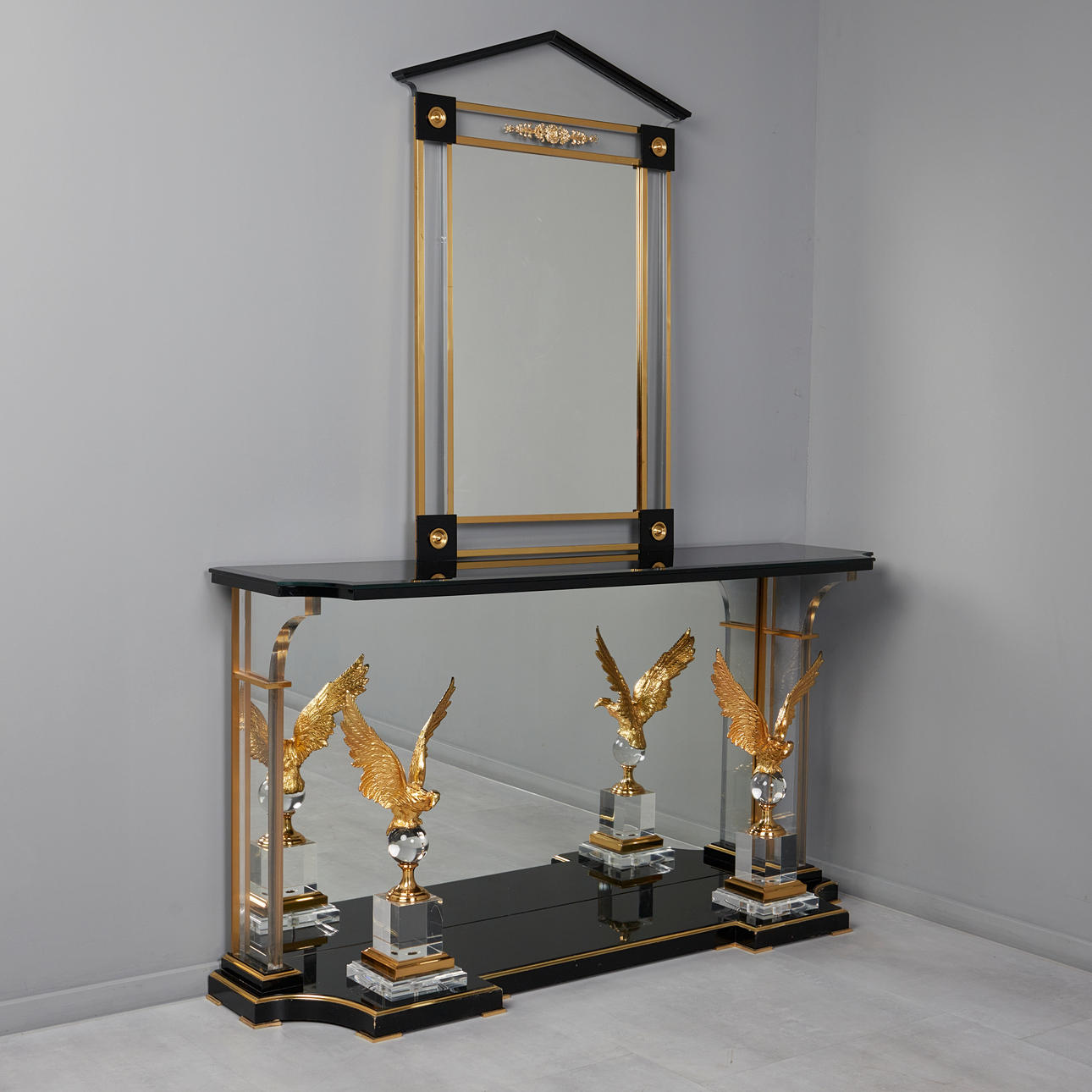 Mariner 1893, console with mirror, brass, metal gilding, HDF, wood
