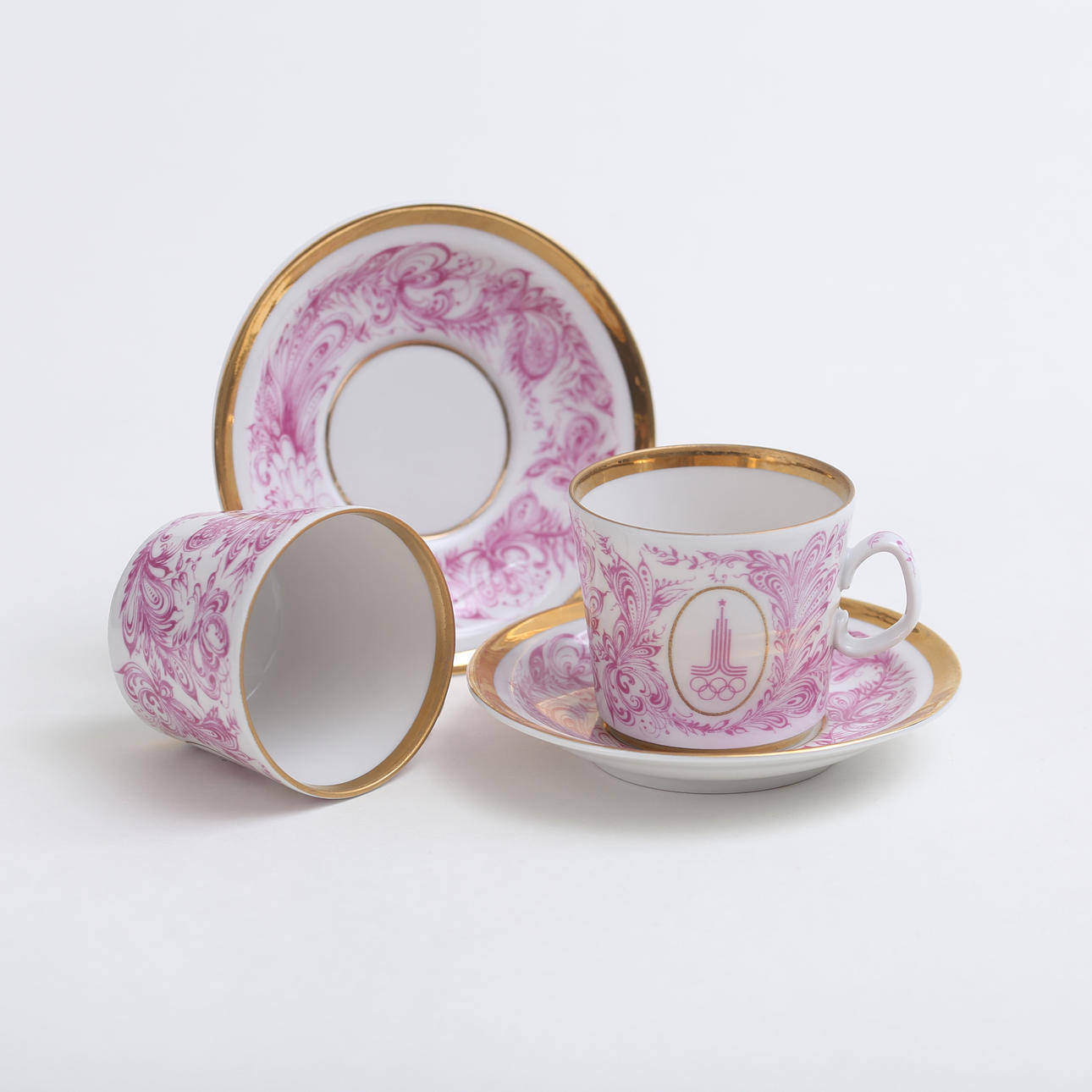 A set of 7 Lomonosov porcelain coffee sets, Moscow Olympics, 1980