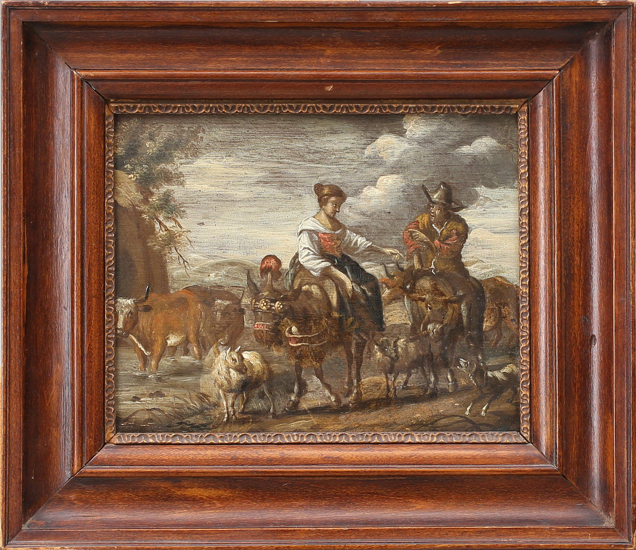 OIDENTIFIERAD KONSTNÄR, pastoral scen, olja på pannå, 16/1700-tal, osignerad.