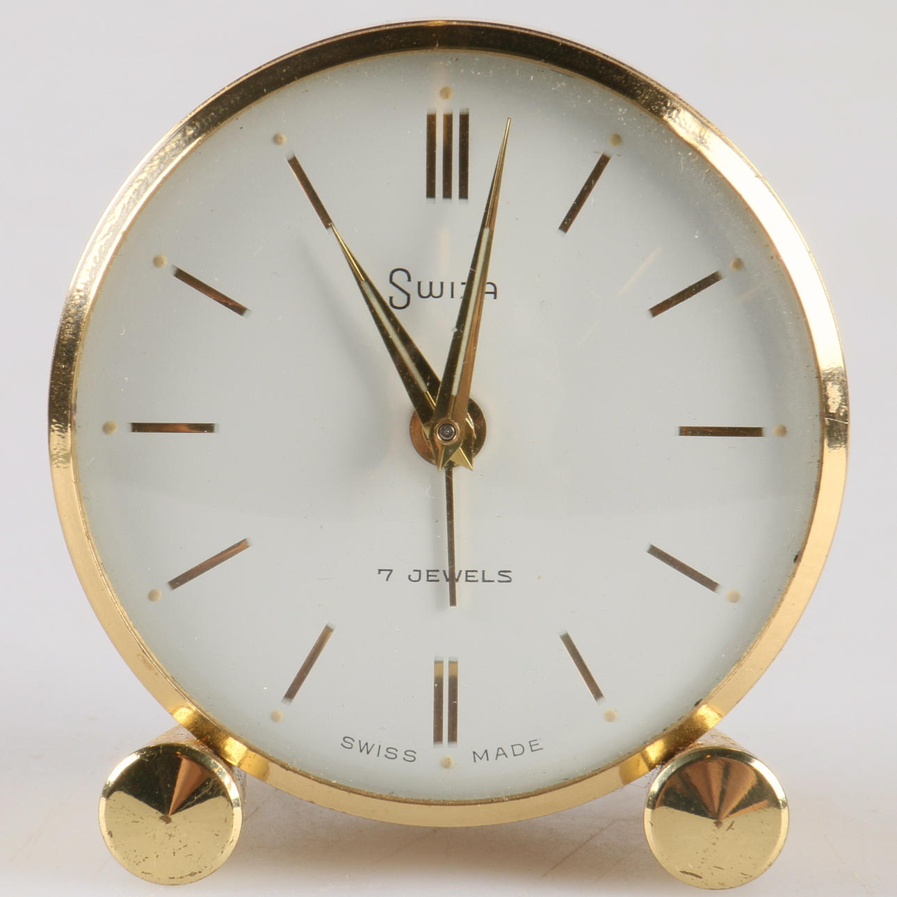 VÄCKARKLOCKA, mässing, Swiza, 7 jewels, Schweiz.