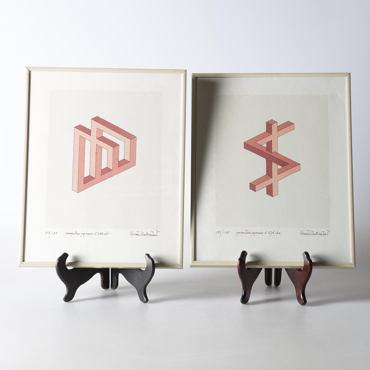 OSCAR REUTERSVÄRD (1915-2002): Two lithographs, impossible figures, “Perspective japonaise no 374" and “Perspective japonaise no 264”, signed.