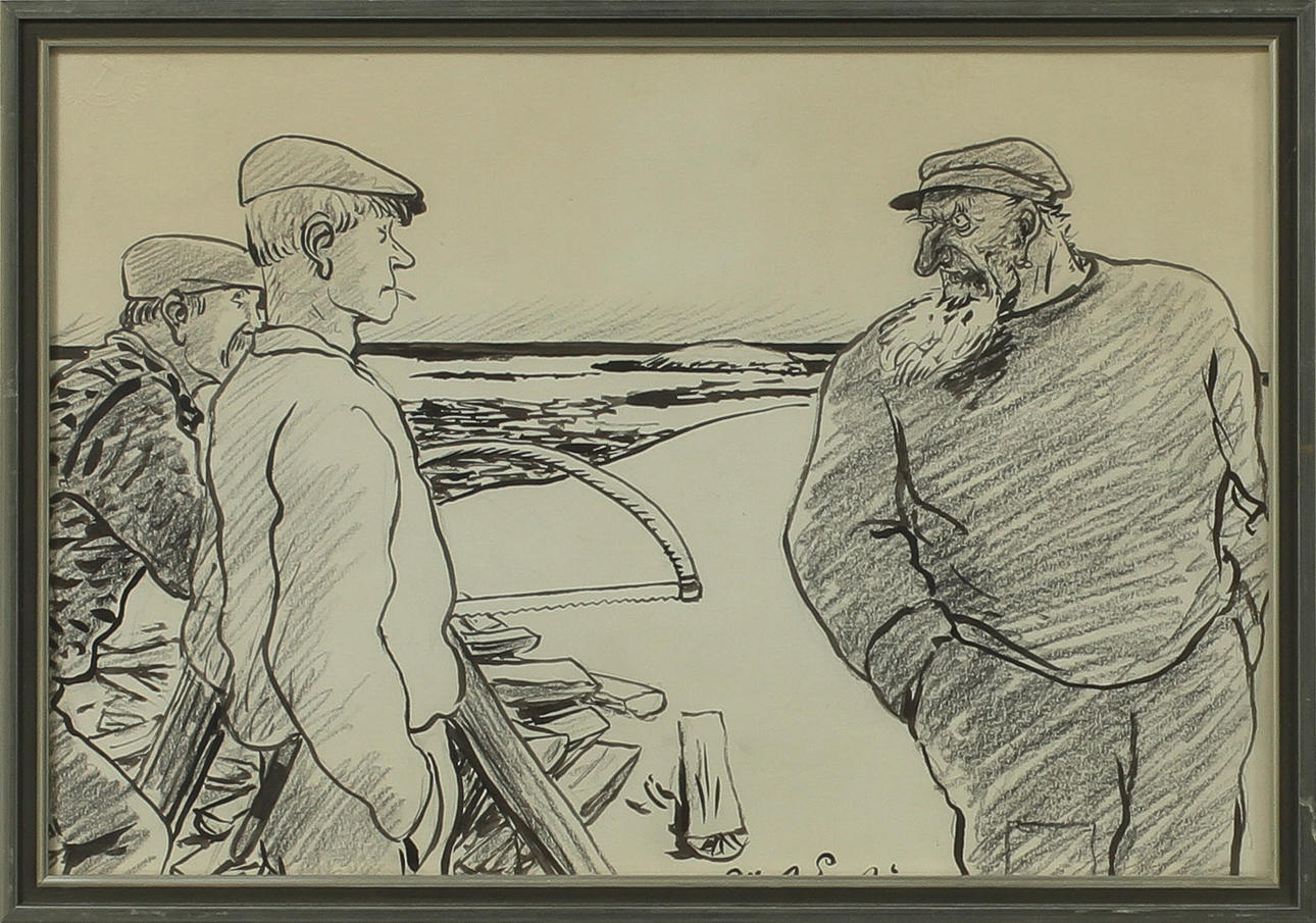 ALBERT ENGSTRÖM. Figurscen, tusch på papper, signerad.