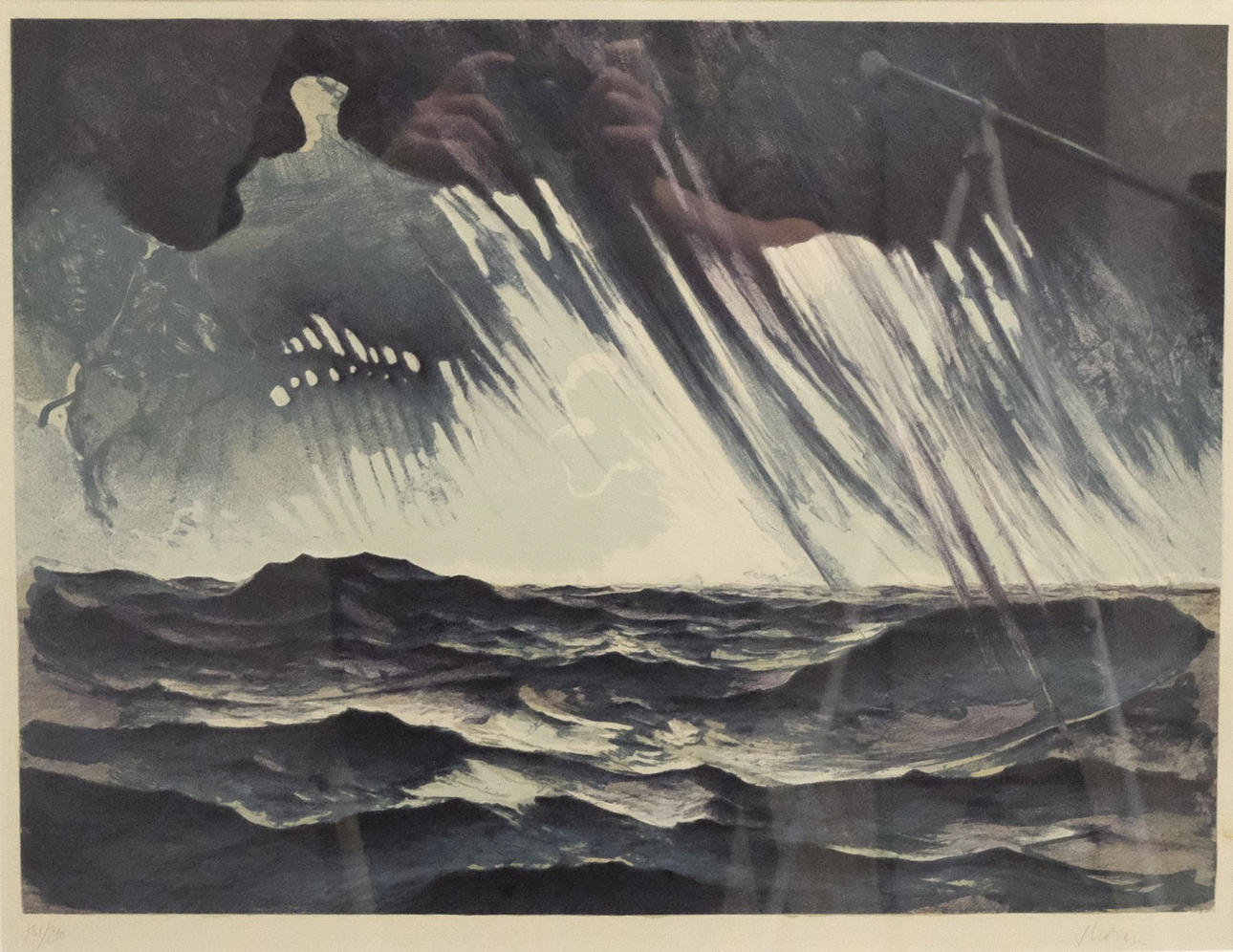 GUNNAR THOREN. LITHOGRAPHY. COMPOSITION WITH STORMY SEA.