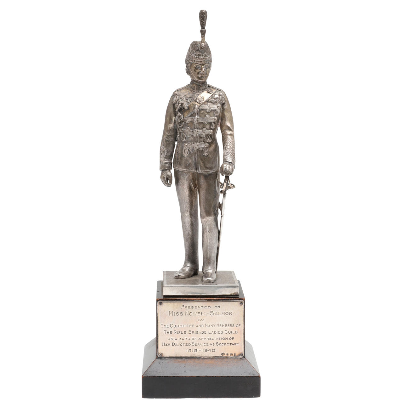 A SILVER PRESENTATION STATUE OF AN OFFICER OF THE RIFLE BRIGADE ...