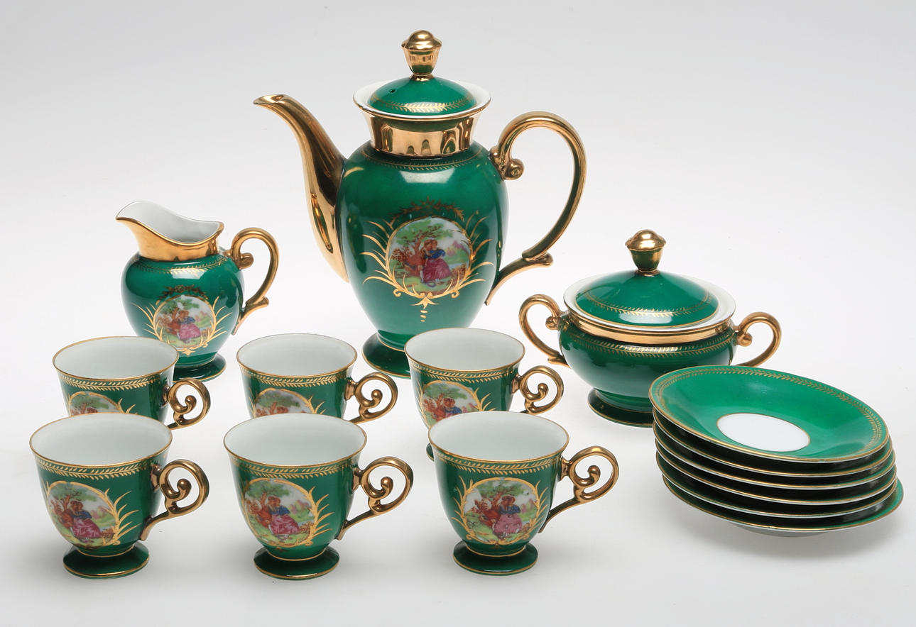 KAFFESERVIS, 15 delar, porslin, 1900-talets mitt.