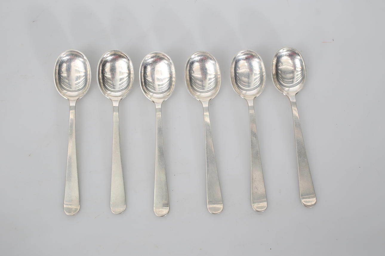 WIWEN NILSSON. Kaffeskedar, silver, 6 stycken, signerade, 103,2 gram.