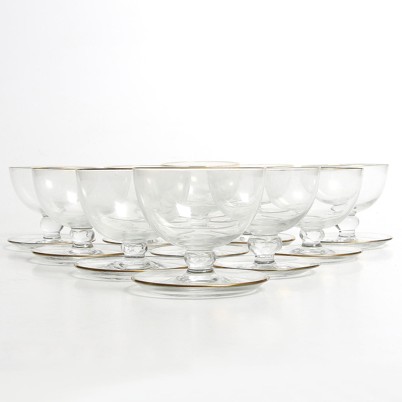 DESSERTSKÅLAR / COUPESKÅLAR, 11 st, glas, 1900-talets mitt.