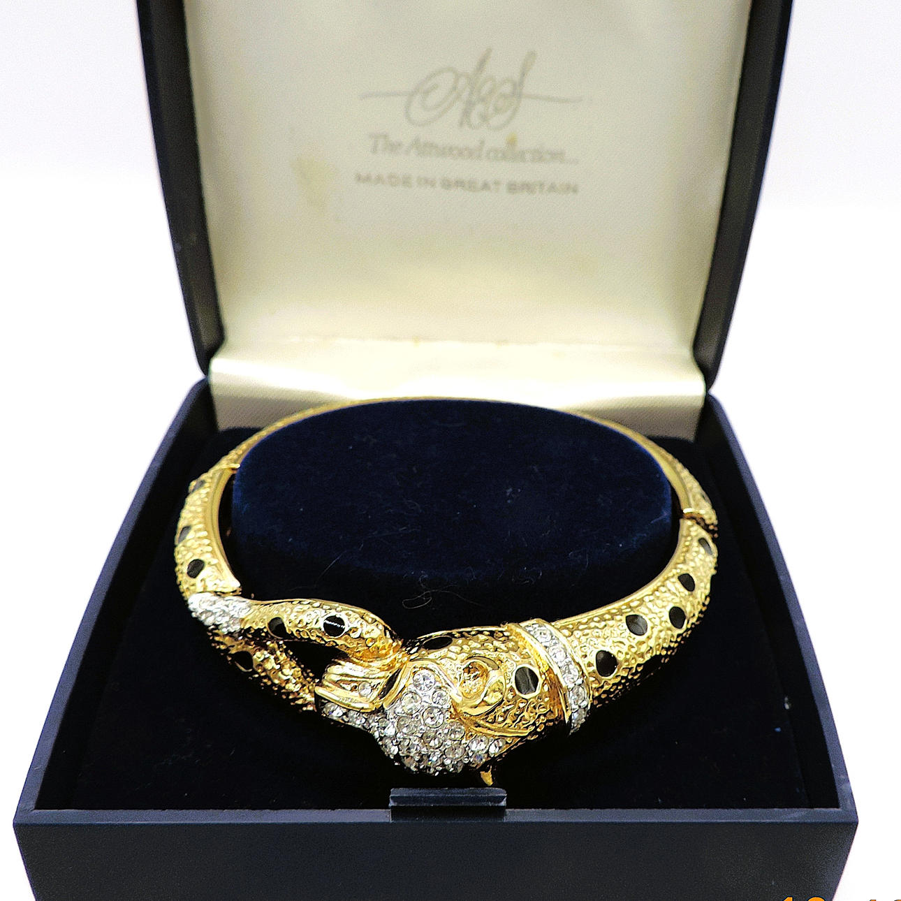VINTAGE ATTWOOD & SAWYER 22K GOLD PLATED LEOPARD BANGLE BRACELET