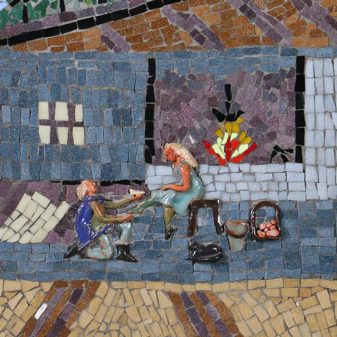 HANS ABRAHAMSSON. Reliefmosaik, askungen, signerad.