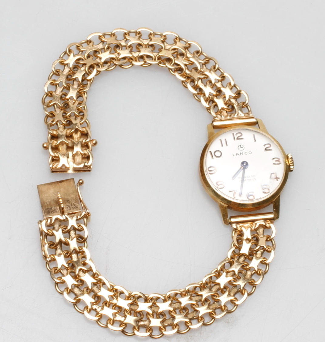 ARMBANDSUR LANCO MED X-LÄNK, 18k guld, total vikt ca 26,8 gr.