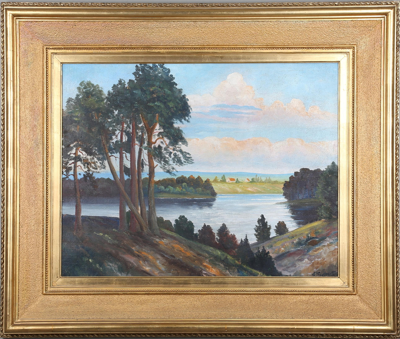 OIDENTIFIERAD KONSTNÄR. Landskap, olja på duk, signerad P. Schultz, 1900-talets början.