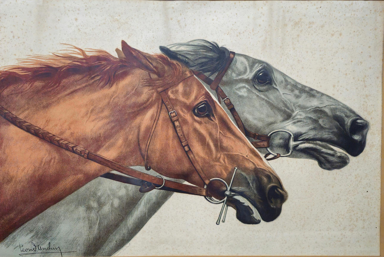 LEON DANCHIN. GALLOPING HORSES. MIXED MEDIA ON PAPER.