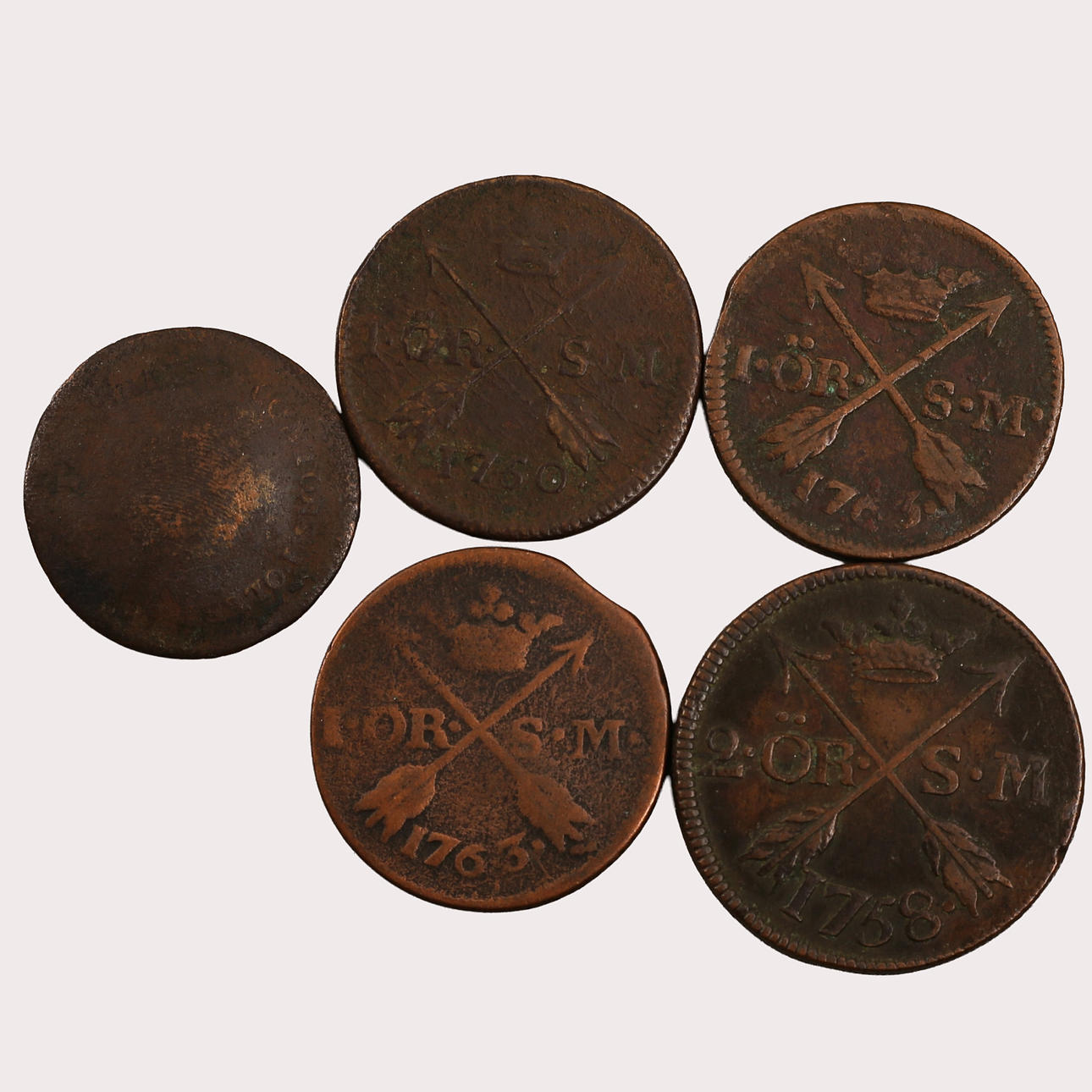 MYNT, koppar, 5 stycken, Sverige, 1700-tal.