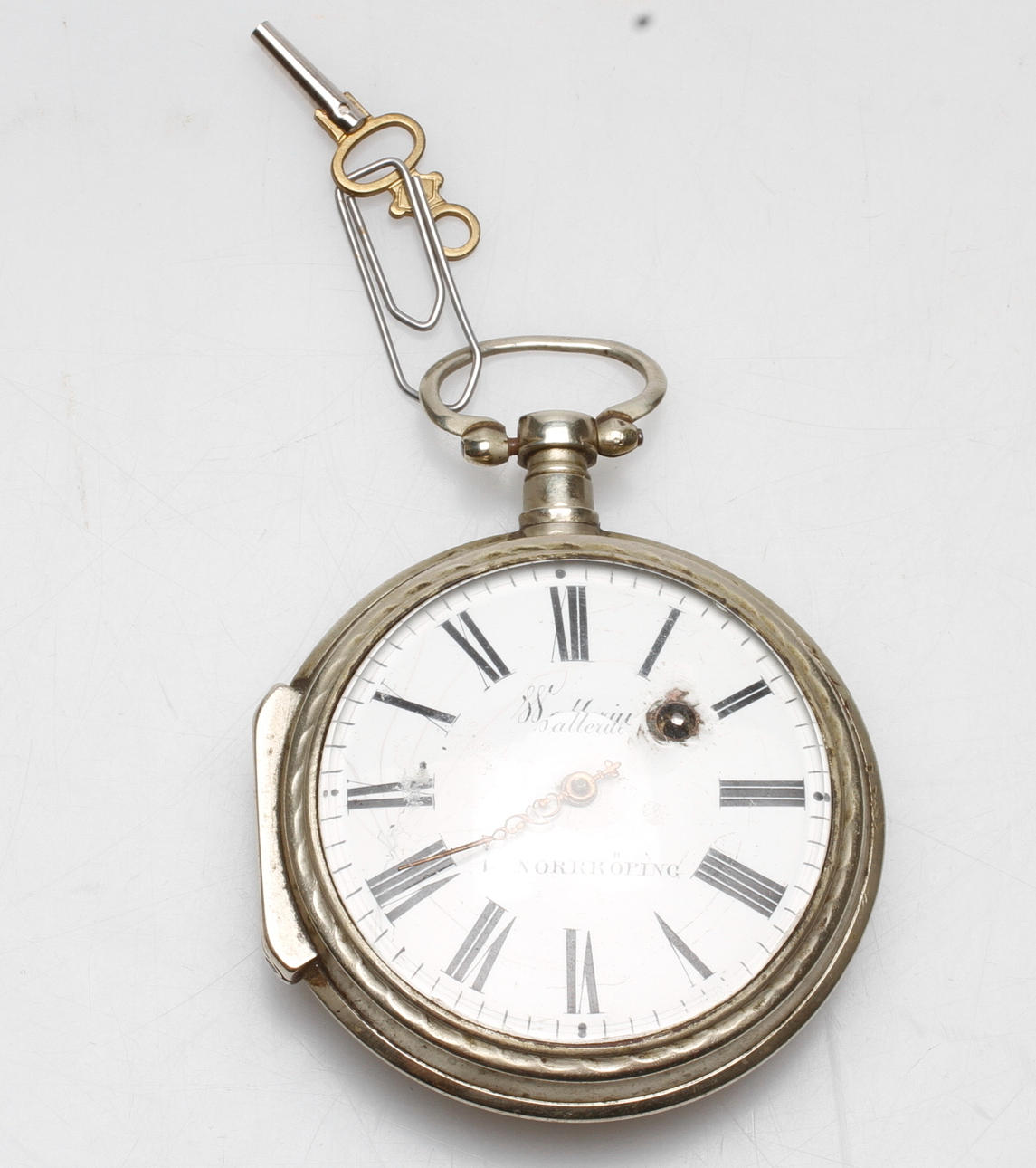 SPINDLE CLOCK, silver, marked Wallerius in Norrköping, 19th century.