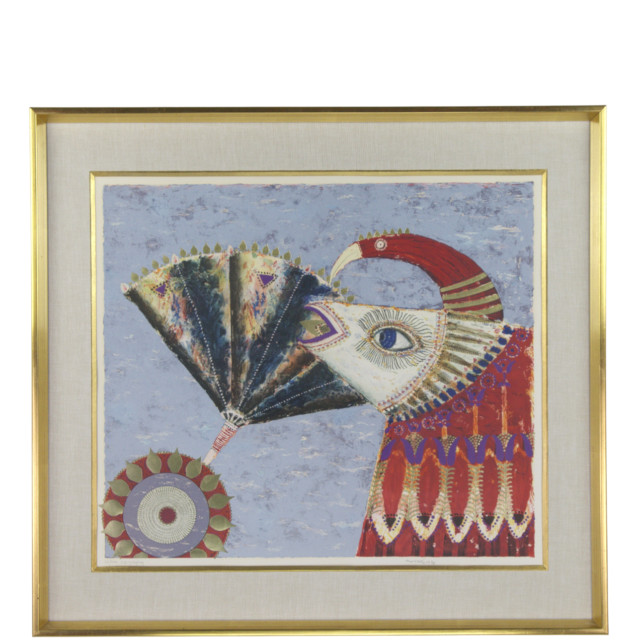 MAX WALTER SVANBERG. Lithograph with embossing, 110/300, composition with fantasy bird, signed.