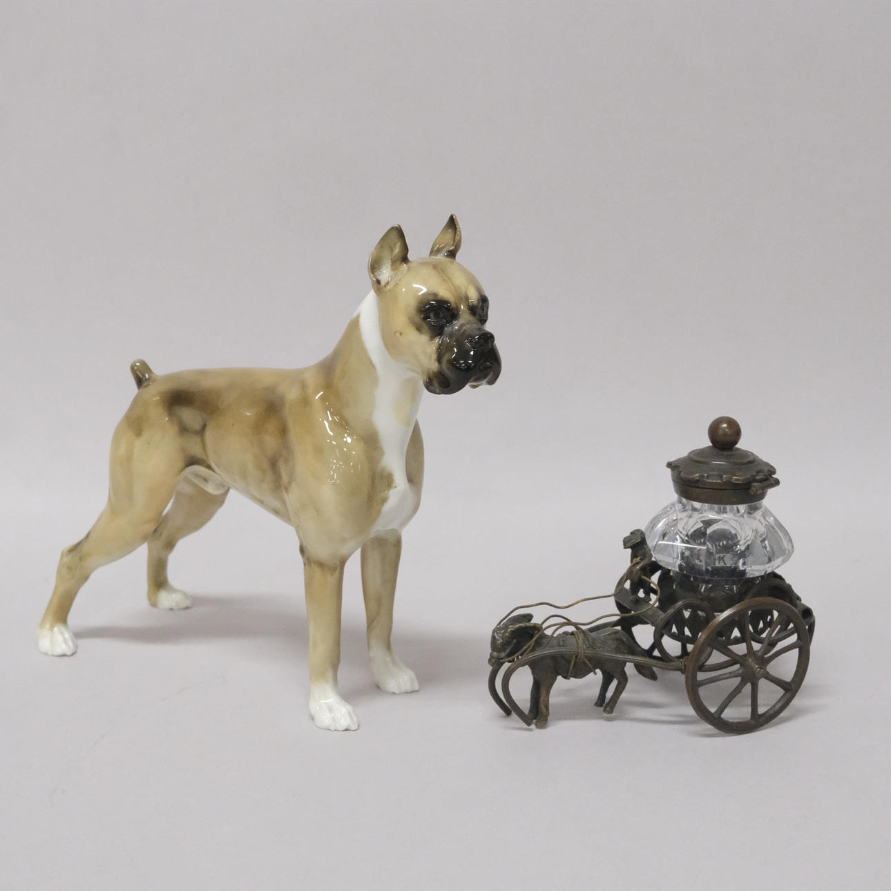FIGURINE, DOG AND INK STAND.